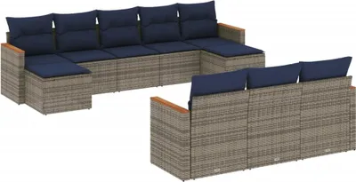 Produktbild von vidaXL 10-teiliges Gartensofa-Set mit Kissen, grau, Polyrattan