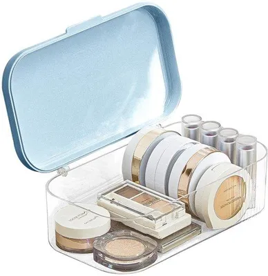 Immagine prodotto di Organizzatore per cosmetici e accessori Unyqoos® con coperchio – acrilico trasparente, 24 x 13 x 8 cm, resistente alla polvere e all'acqua, ideale per viaggi e per la conservazione