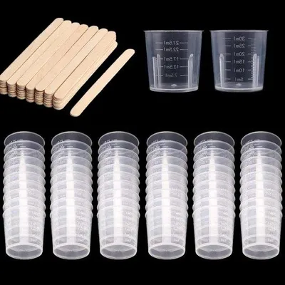 Produktbild von Kunststoffmengbecher-Set 60tlg 30ml Holzrührer ideal für Harz und Epoxy