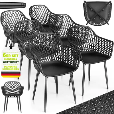 Produktbild von tillvex® Gartenstuhl 6er Set Wetterfest mit Armlehne Schwarz | Outdoor Stühle bis 120kg belastbar | Gartenstühle UV-beständig | Terrassenstuhl Gartenmöbel Terrasse Balkon Outdoor Garten