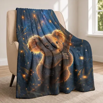 Produktbild von Decke aus Flanell mit Sternenmuster und Tiermotiv für Kinder