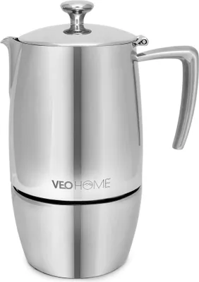 Produktbild von VeoHome Mokka Pot Espressokocher 10 Tassen 500 ml - Edelstahl italienische Mokka kanne Induktionsherd, Gas, Keramik, Elektrik ohne Aluminium