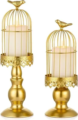 Produktbild von Vintage-Kerzenständer in Vogelkäfigform, dekorative Kerzenhalter für Hochzeitstische, Gold, 2 Stück