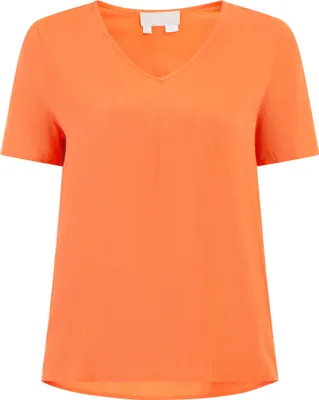 Produktbild von Damen Viskose Bluse mit kurzen Ärmeln und V-Ausschnitt, orange, Größe L