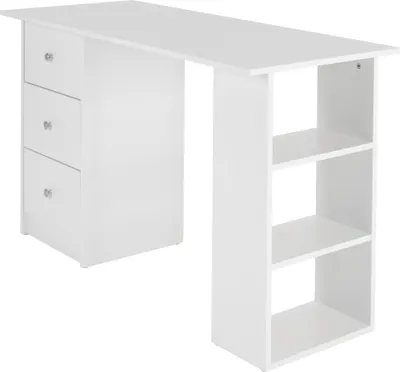 Produktbild von ML-Design Schreibtisch mit 3 Schubladen und 3 Aufbewahrungsregale, Stauraum, Weiß, 120x49x72 cm