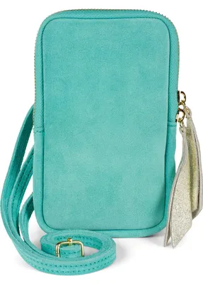 Produktbild von styleBREAKER Damen Leder Handy Umhängetasche aus weichem Veloursleder, Reißverschluss, Echtleder Mini Bag 02012373