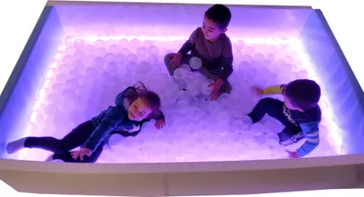 Image de Sumo Didactic - Piscine à balles sensorielle avec lumière LED 200x120x40 cm - durable, antibactérienne & sûre pour l'apprentissage de la motricité dans les jardins d'enfants & les écoles