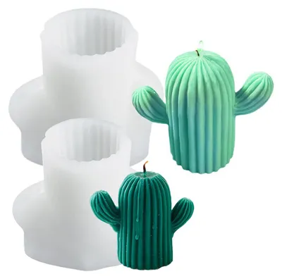 Imagen del producto de 2 moldes de silicona para cactus, perfectos para hacer velas