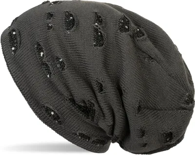 Produktbild von styleBREAKER warme Feinstrick Beanie Mütze im Destroyed Pailletten Look und weichem Fleece Innenfutter, Slouch Longbeanie, Damen 04024127