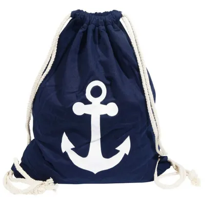 Produktbild von Turnbeutel Hipster Jutebeutel Sportbeutel Jute Rucksack Tasche blau Anker
