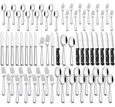 Produktbild von Besteckset 72-teilig für 12 Personen Edelstahl mit Steakmessern, Essbesteck Set, spülmaschinenfest