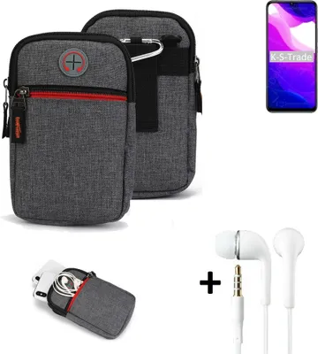 Produktbild von K-S-Trade Gürteltaasche + Kopfhörer kompatibel mit Xiaomi Mi 10 Lite 5G Handy Tasche Holster Schutz Hülle Handy Hülle grau Zusatzfächer 1x