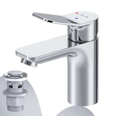 Produktbild von AM.PM Badarmatur mit Pop-Up Ablaufventil für Waschbecken Wasserhahn Bad Chrom Waschtischarmatur mit Ablaufgarnitur 1 1/4 Zoll Messing Ventil Ablauf
