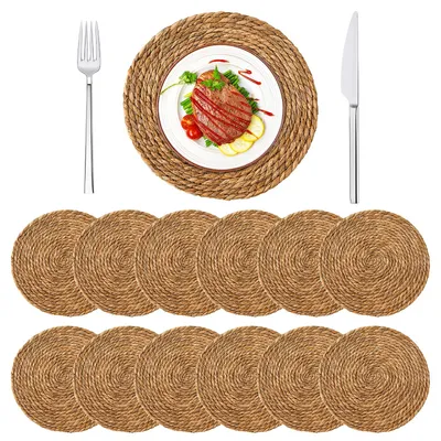 Obrázek produktu pro Sada 12 kulatých pletených podtácek, průměr 30 cm, přírodní provedení