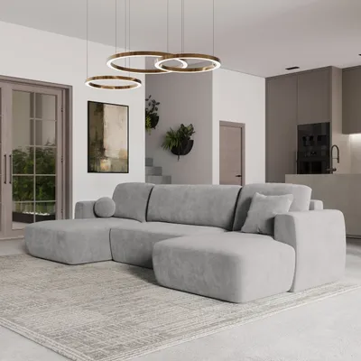 Produktbild von Masseno Ecksofa SENTUM K mit Schlaffunktion U-Form, Sofa mit Bettkasten, Wohnzimmersofa, Couch, Soffa, Bettsofa, Couchgarnitur- Hellgrau, PAROS 05