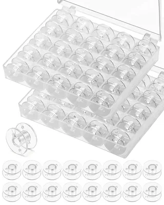 Productafbeelding van Naaimachineondergaren - 50 stuks, transparant, van kunststof, met 2 spoelboxen - Naaimachineaccessoires voor gangbare naaimachines