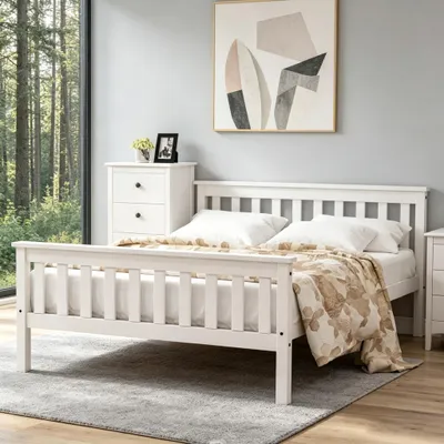 Produktbild von STILVORA Doppelbett 140 x 200 cm Massivholzbett mit Lattenrosten, Holzbett für Erwachsene, Kinder, Jugendliche, weiß