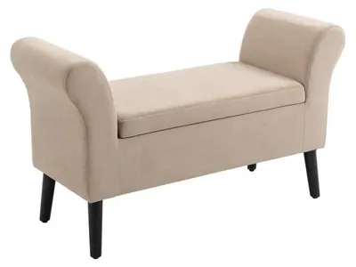 Immagine prodotto di Panca contenitore in velluto con braccioli | Colore: Beige | Dimensioni: 111,5 x 41 x 65 cm