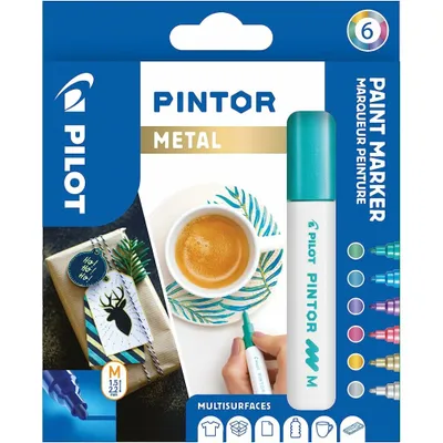 Image de Pilot Pintor Or, Bleu métal, Vert métal, Rose métallique, Violet métallisé, Argent 6 pièce(s)