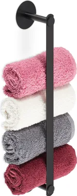 Image de Porte-serviettes Relaxdays, autocollant, acier inoxydable, dimensions : 5,5 x 40,5 x 7 cm, porte-serviettes de salle de bain, sans perçage, noir