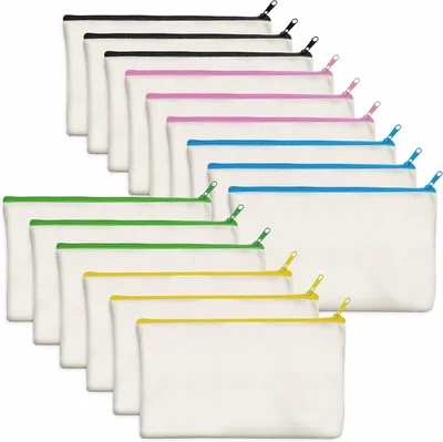 Produktbild von 15 Stück leere Baumwoll-Canvas-Beutel zum Selbermachen, ideal für Bastelarbeiten, mit Reißverschlüssen, als Taschen, Beutel, Bleistiftetuis oder für Kosmetikartikel, Toilettenartikel und Schrein