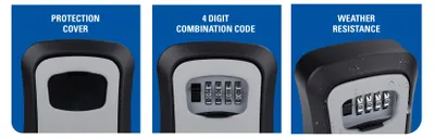 Produktbild von Kinzo Schlüsseltresor mit Zahlenschloss - 4-stelliger Code - 10.000 Kombinationen - Innen- & Außenbereich - Robustes Metall - Wasserdicht - Wandmontage