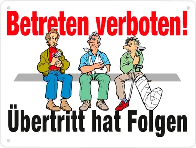 Produktbild von Betreten verboten Metallschild XL in 21x28 cm in weiß mit Spruch Übertritt hat