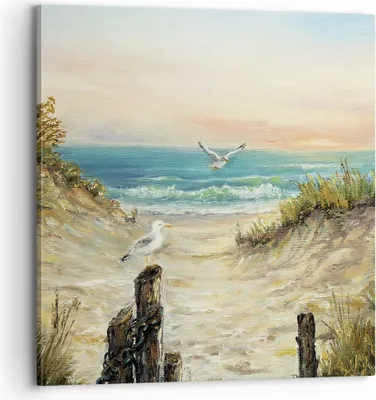 Produktbild von Bild auf Leinwand - Leinwandbild - Einteilig - Impressionismus Möwen Küste - 70x70cm - Wand Bild - Wanddeko - Wandbilder - Leinwanddruck - Bilder - Wanddekoration - Leinwand bilder - AC70x70-4602