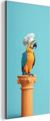 Produktbild von MuchoWow Wanddekoration Metall Metallbild Wandkunst 40x80 cm Papagei - Kochmütze - Lustig - Vogel MuchoWow Aluminium Gemälde - Wanddekoration - Industrial