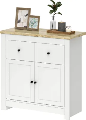 Produktbild von Kommode mit viel Stauraum, Sideboard mit Soft-Close-Türen, 2 Schubladen, verstellbares Regal, Weiß