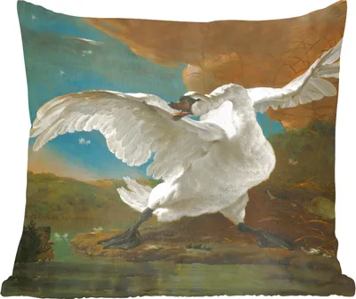 Produktbild von MuchoWow® Zierkissen Sofakissen Wohnzimmer Dekokissen 60x60 cm Der bedrohte Schwan - Gemälde von Jan Asselijn - Sitzfläche - Foto Polster