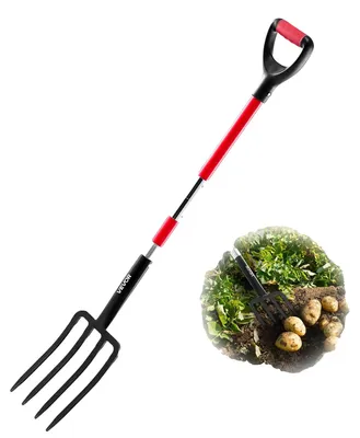Immagine prodotto di Forca per letame VEVOR, forca a 4 denti con manico in fibra di vetro, forca per letame da 1150 mm, forca per letame con impugnatura a Y, forca per vangare in acciaio forgiato per fieno, compostaggio di patate, trapianto e aerazione