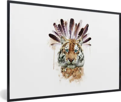 Produktbild von MuchoWow® MuchoWow® Gerahmtes Poster Tiger - Kopf - Federn 90x60 cm - Poster mit zchwarzem Bilderrahmen - Fotorahmen - Foto-Plakat