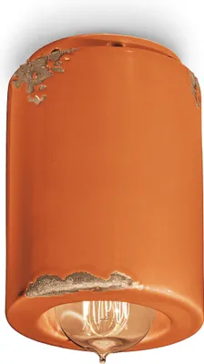 Produktbild von Deckenspot Aufputz Keramik E14 Ø 8,5 cm rund Orange Shabby Antik Retro Keramikleuchte