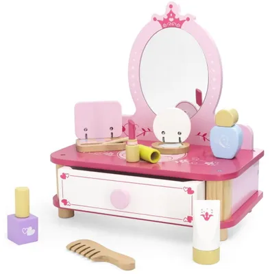 Produktbild von Viga Rosa Schminktisch aus Holz mit Spiegel + Zubehör