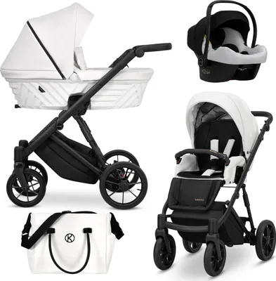 Produktbild von Kinderwagen IVENTO Sportwagen Babywagen Babyschale Komplettset Kinder Wagen Autositz Set 3 in 1 (White Pearl, Rahmenfarbe: Schwarz)