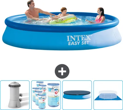 Immagine prodotto di Piscina gonfiabile rotonda Easy Set di Intex - 366 x 76 cm - blu - inclusa pompa - filtro - copertura - telo di fondo