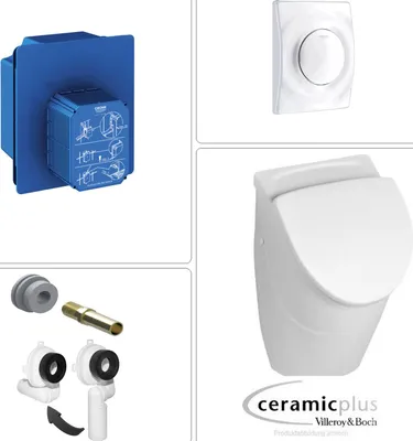 Produktbild von VILLEROY & BOCH O.NOVO Urinal CeramicPlus mit GROHE Wandeinbauspüler & Betätigungsplatte, weiß
