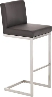 A modern bar stool with a metal frame and upholstered seat and back.