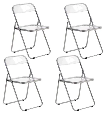 4er-Set transparente Klappstühle, 120–150 kg, Metallrahmen, Kunststoff
