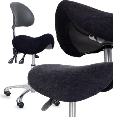Produktbild von Habys Frottee Bezug für Rollhocker Arbeitshocker | Ø 34-40 cm | Spannbezug mit Gummizug | Kosmetik Praxis Friseur | Schwarz