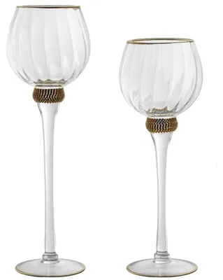 Produktbild von DRW Set mit 2 Teelichtgläsern aus transparentem Glas und Goldrand, Ø 10 x 36 + Ø 10 x 40 cm