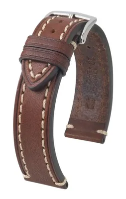 Produktbild von HIRSCH Liberty- Artisan Leather- Kalbsleder (Länge: XL (120mm / 100mm) / Anstoßbreite: 22 (zu 20) / Schließe: Edelstahl (Silber) / Sonderanfertigung*: nein / Farbe / Naht: Schwarz matt / Weiß / Polsterung (Ansatz / Schließe) in mm: 4,0 mm / 4,0 mm)