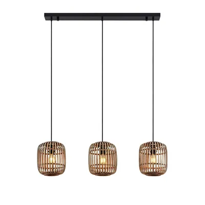 Produktbild von Lindby Pendellampe Canyana, natur, 3-flg., Rattan, 105 cm
