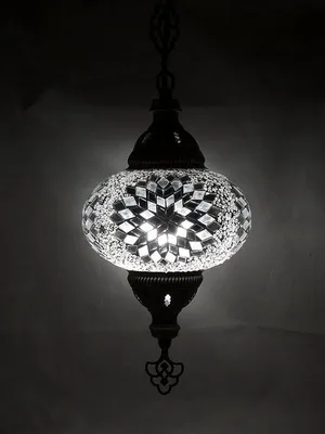 Obrázok produktu pre Východoázijská mozaiková závesná lampa v bielej farbe – ručne vyrobená turecká mozaiková lampa pre atmosférické osvetlenie