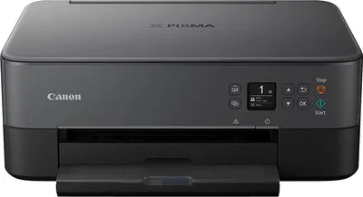 A front view of a black and gray Canon Pixma TS5350a printer.