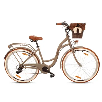 Produktbild von Goetze Mood 28 Zoll City Bike, 18 Zoll ALU Tiefeinsteigerrahmen, 7-Gang Shimano, V-Bremse, LED-Beleuchtung, Komfortsattel, Rattankorb