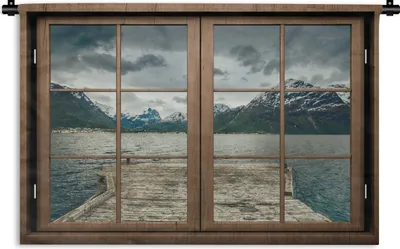 Produktbild von MuchoWow® Wandteppich Wandbehang Aussicht - Wasser - Berge 150x100 cm Tapisserie Dekoration Wandtuch - Waschbar - Tapisserien - Wand-Decke