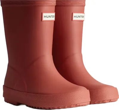 A pair of red Hunter rain boots.