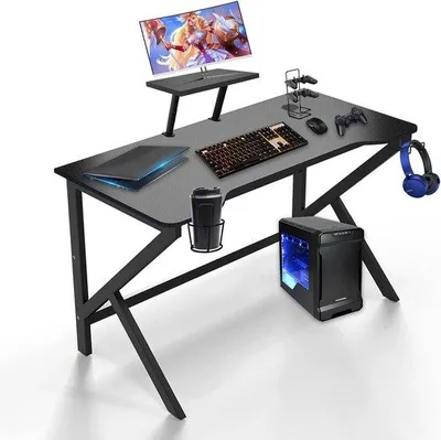 Obrázek produktu pro Ergonomický herní stůl s držákem na nápoje a háčkem na sluchátka, 100 x 55 cm, systém pro vedení kabelů